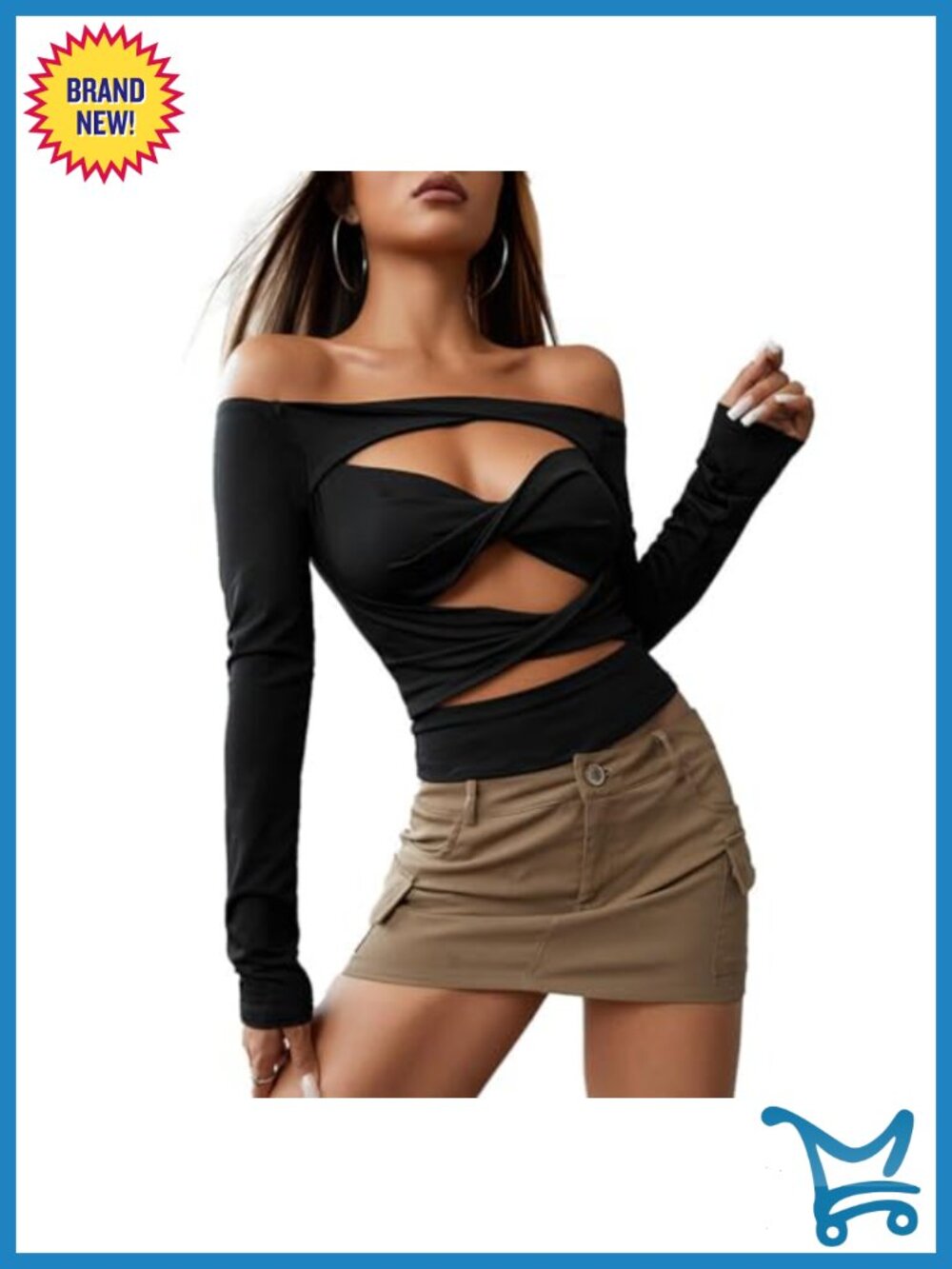 Women's Off Shoulder Ruched Cutout Crop Top Long Sleeve Backless Slim Fit